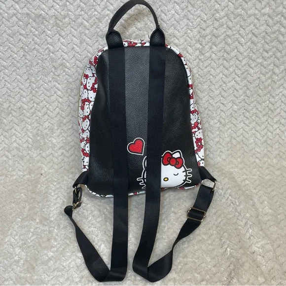 Sanrio Hello Kitty White Leather Mini Backpack‎ Black Pattern Red Bow Kawaii - Picture 4 of 11